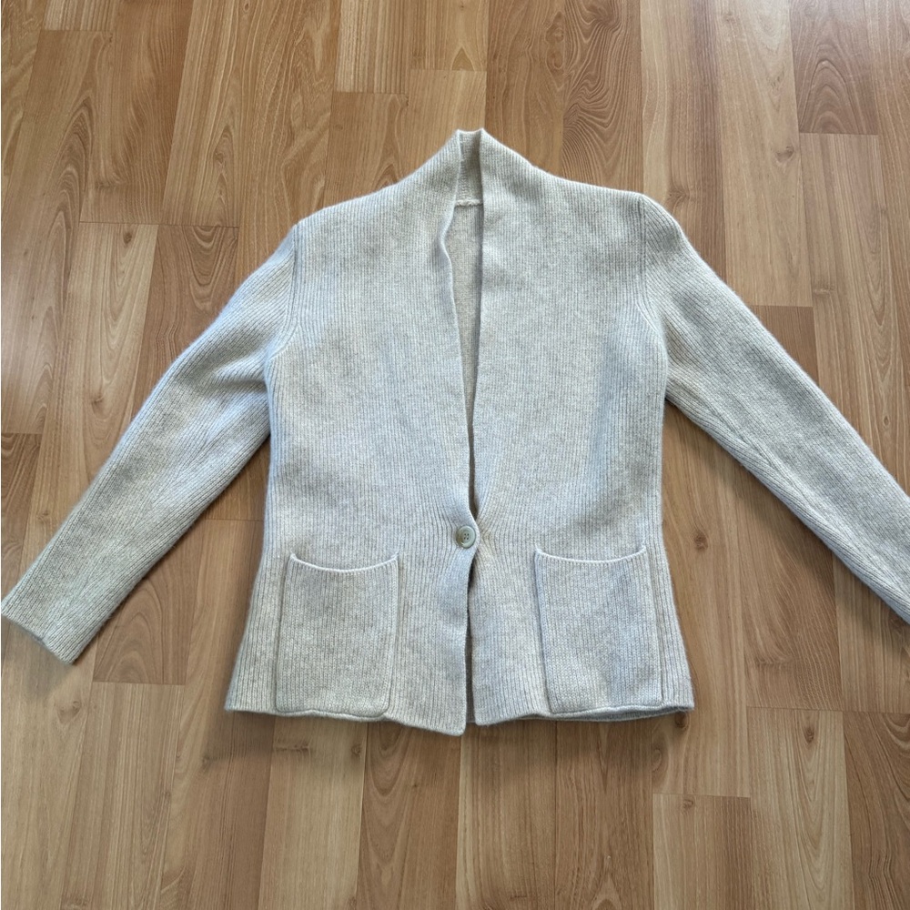 Vintage 100% Wool Beige Sweater Cardigan Blazer size small medium